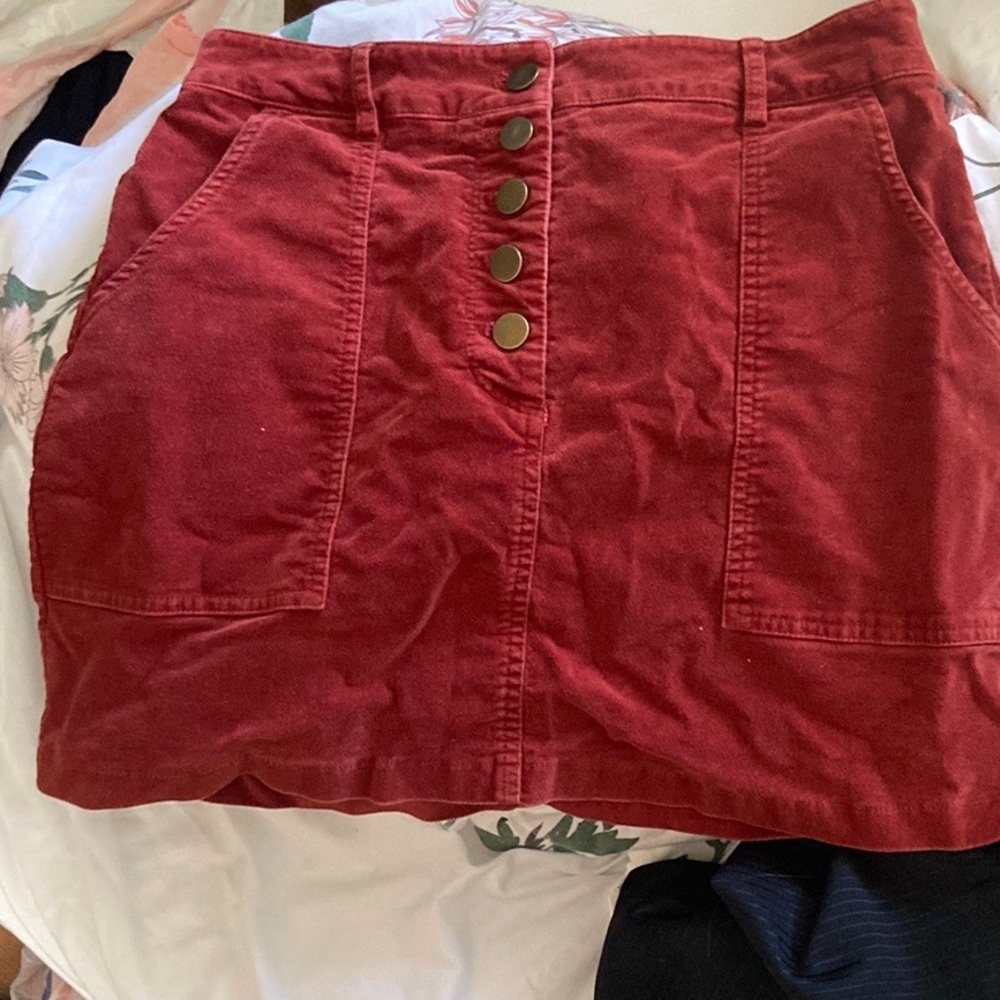 Forever 21 Red Corduroy mini skirt with Bronze buttons